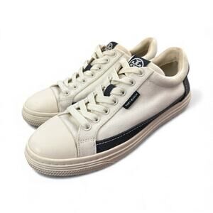 TORY BURCH Women's Classic Court Lace Up Canvas Sneakers Ivory & Black size 7.5M